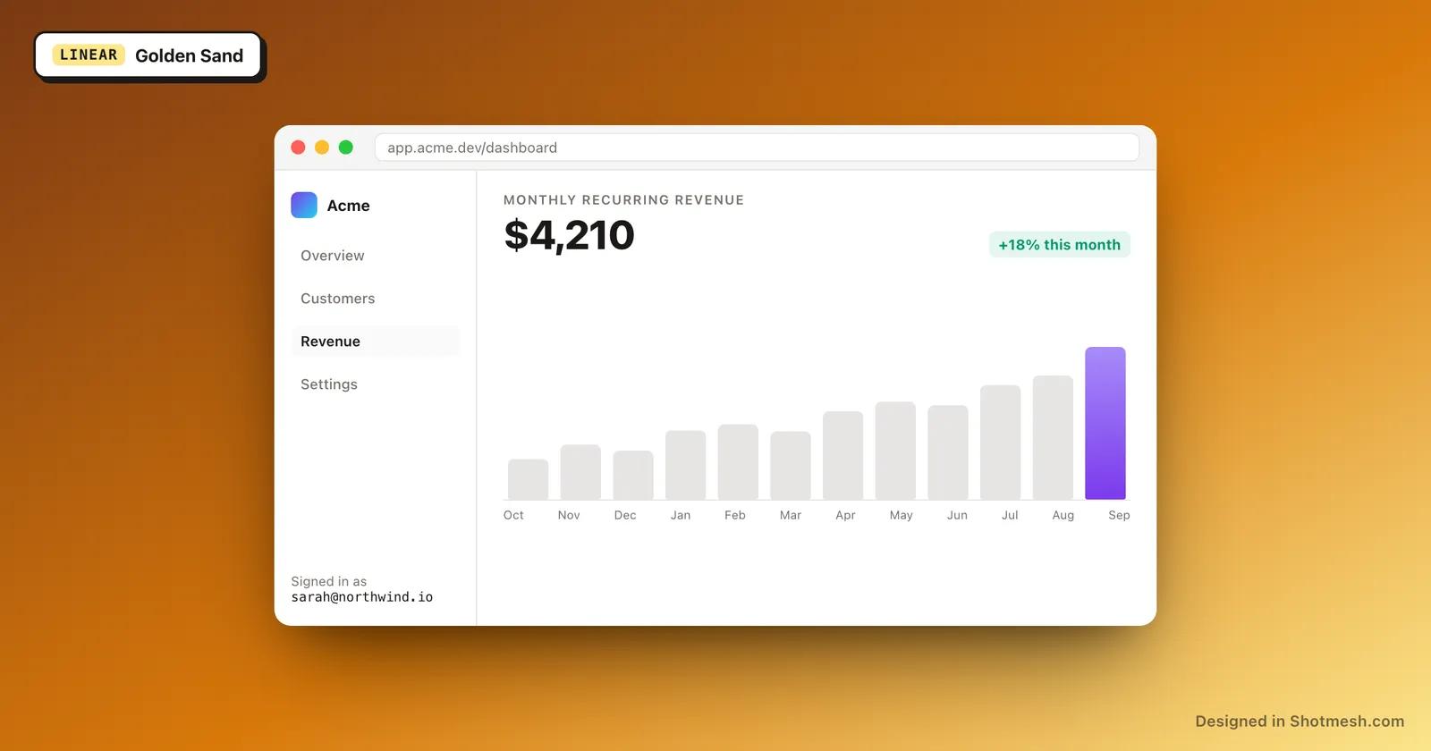 Golden Sand gradient background behind a dashboard screenshot in a browser frame