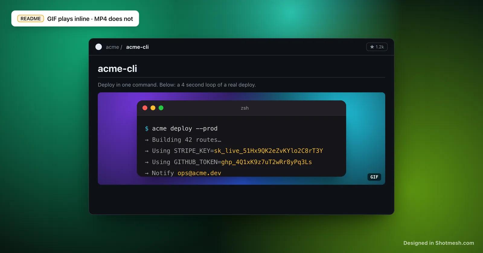 Terminal recording turned into a compressed GIF for a GitHub README