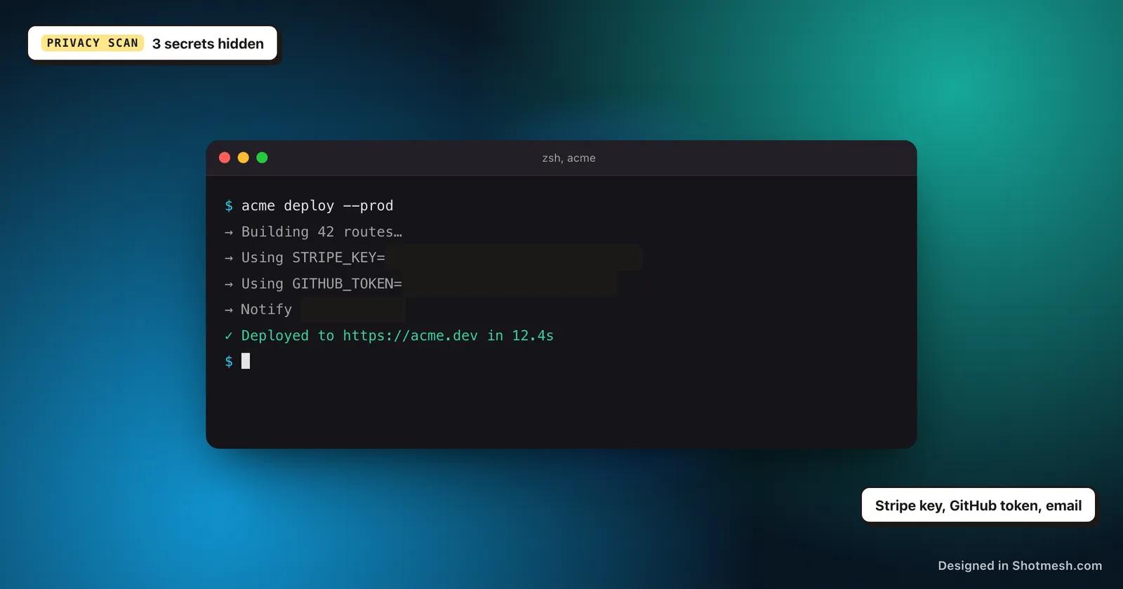Screenshot editor blurring an exposed API key before export