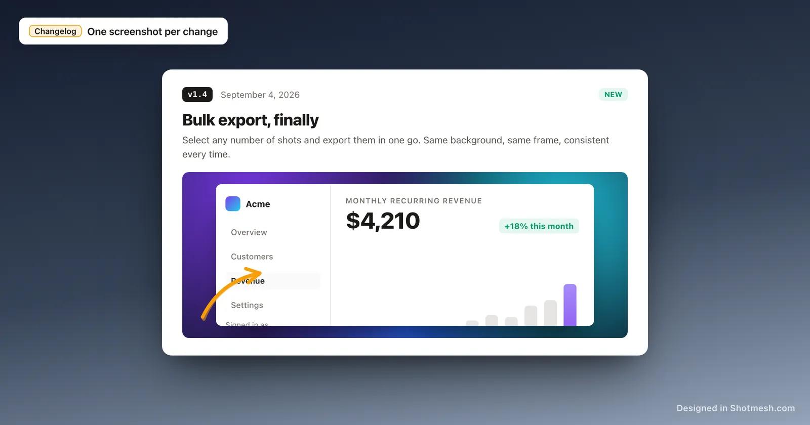 Annotated changelog screenshot on a consistent background